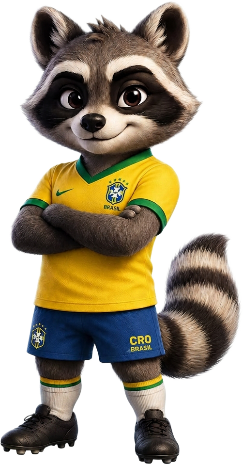 OTI, o mascote oficial da CRO Brasil com o uniforme da seleção